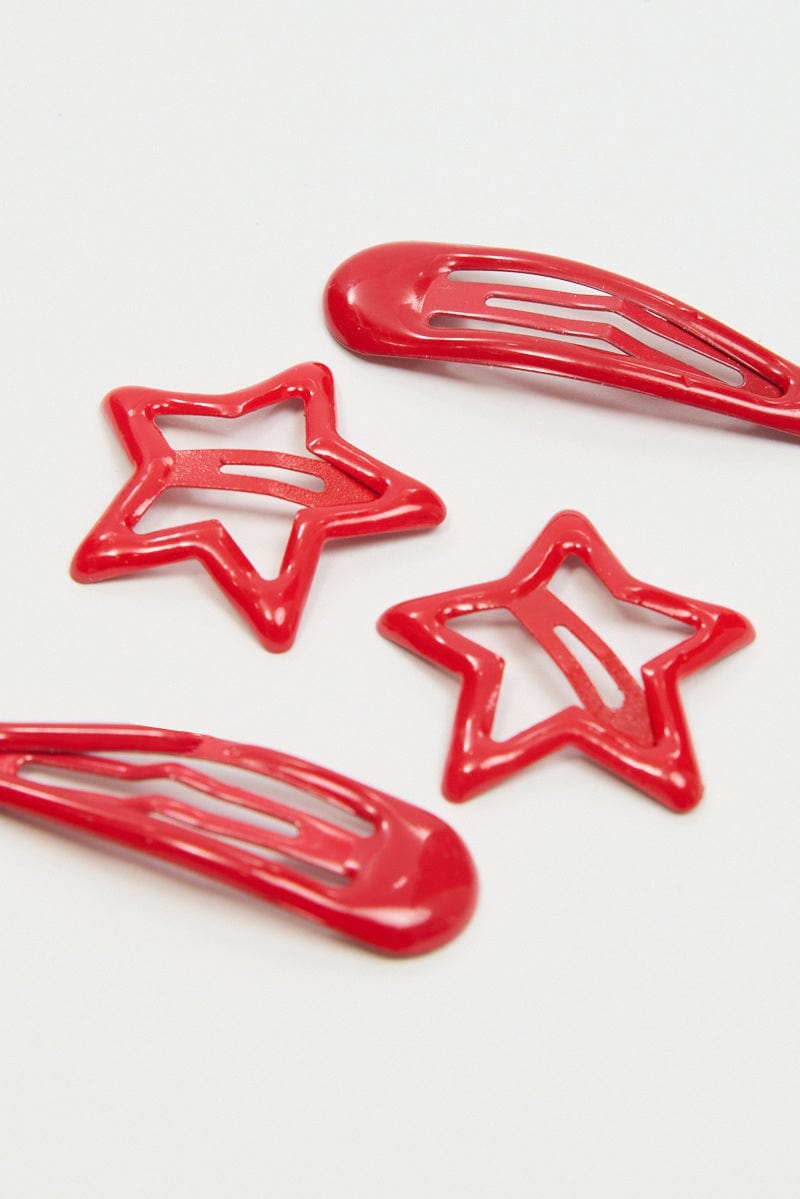 Red 4 Pack Hair Clips