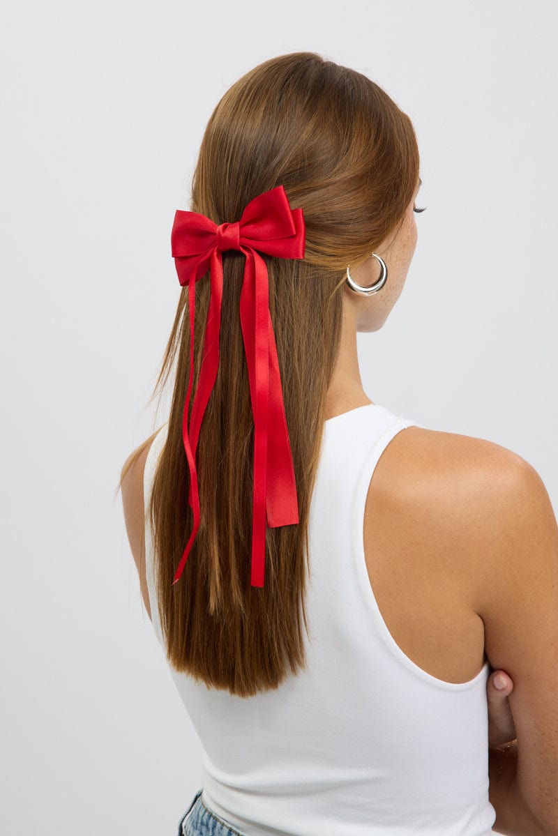 Red Hair Bow Barrette