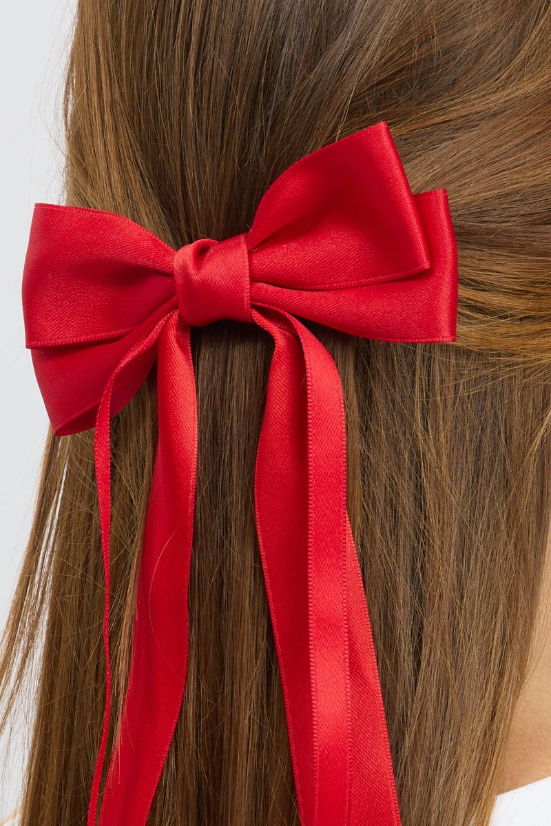 Red Hair Bow Barrette