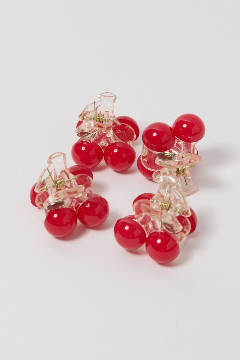 Red 4 Pack Cherry Claw Clips