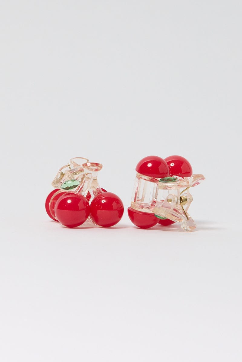 Red 4 Pack Cherry Claw Clips