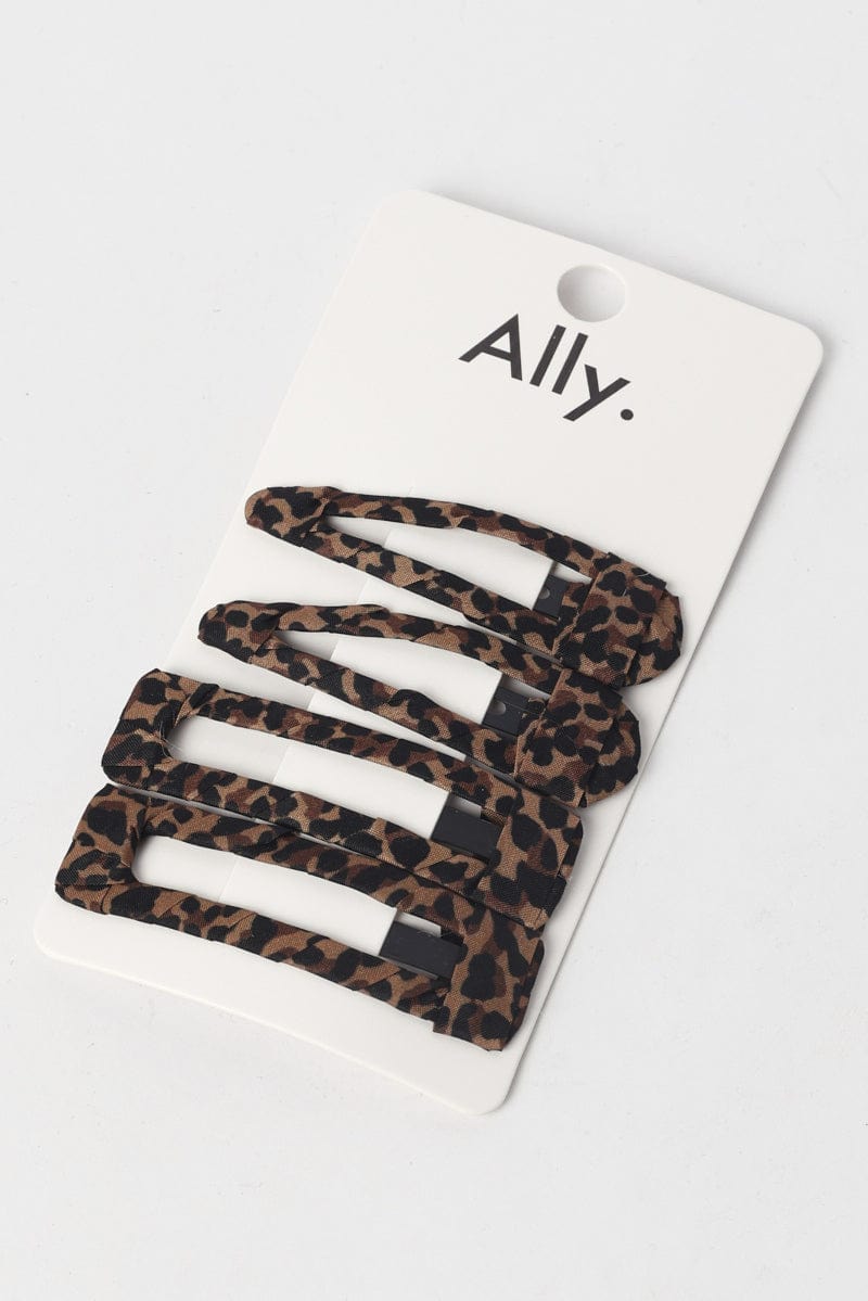 Brown Animal Print 4 Pack Leopard Print Hair Clips
