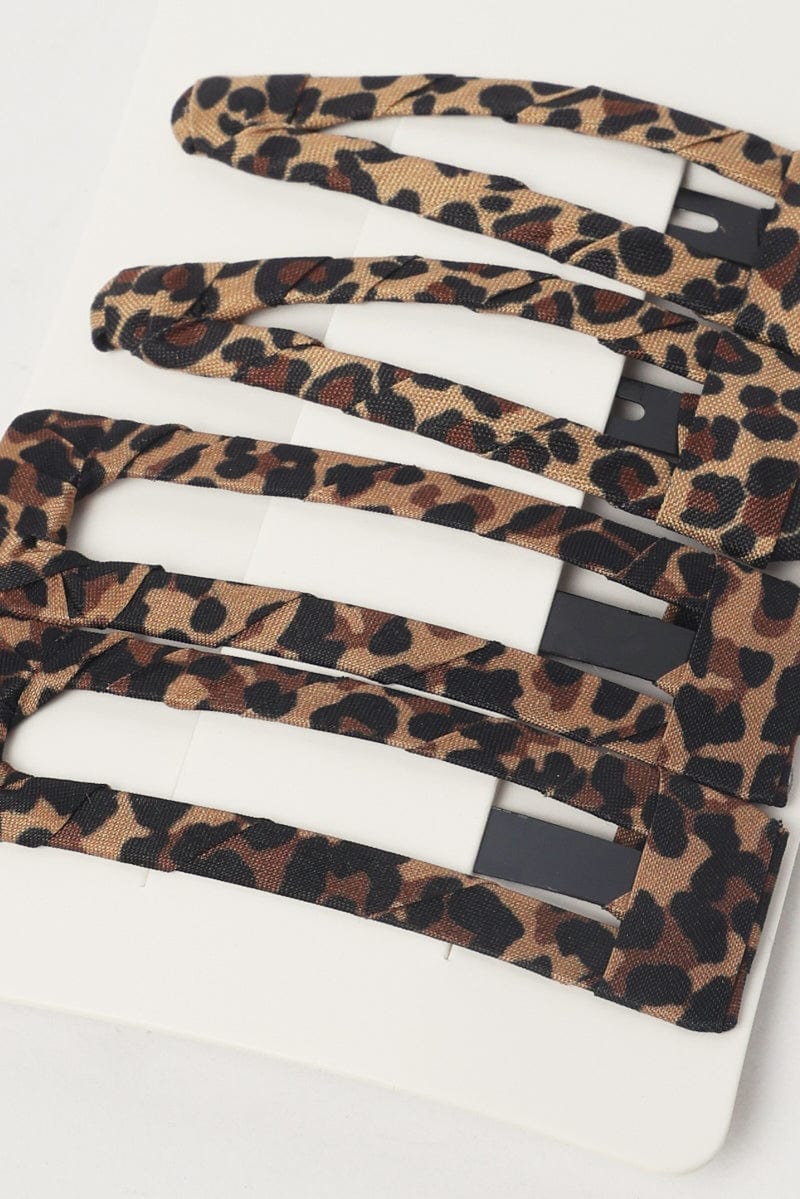 Brown Animal Print 4 Pack Leopard Print Hair Clips