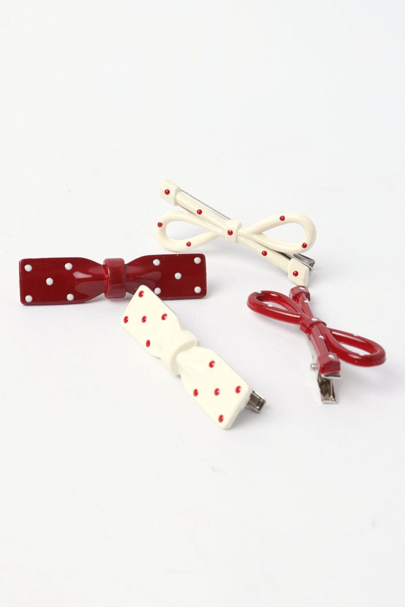 Multi Polka Dot 4 Pack Bow Hair Clips