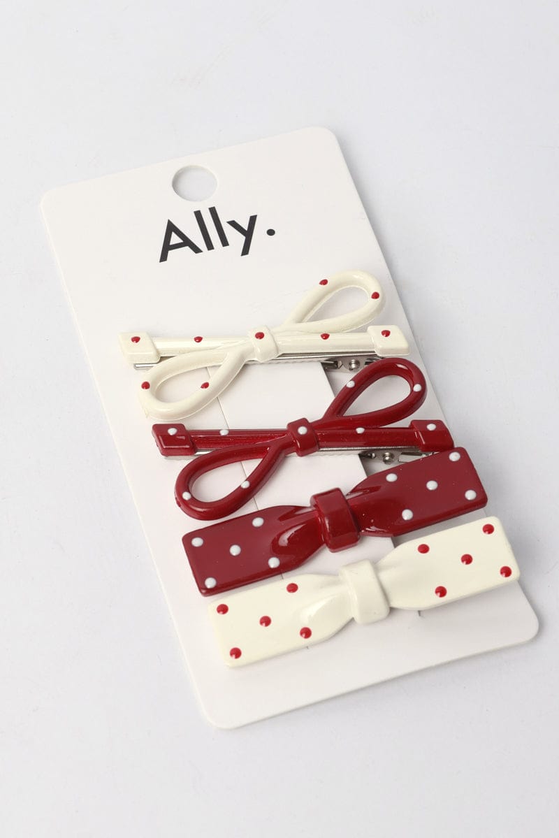 Multi Polka Dot 4 Pack Bow Hair Clips