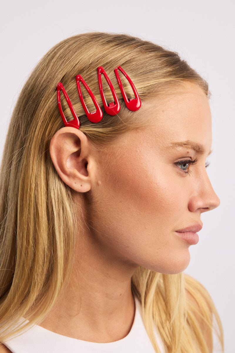 Red 4 Pack Hair Clips