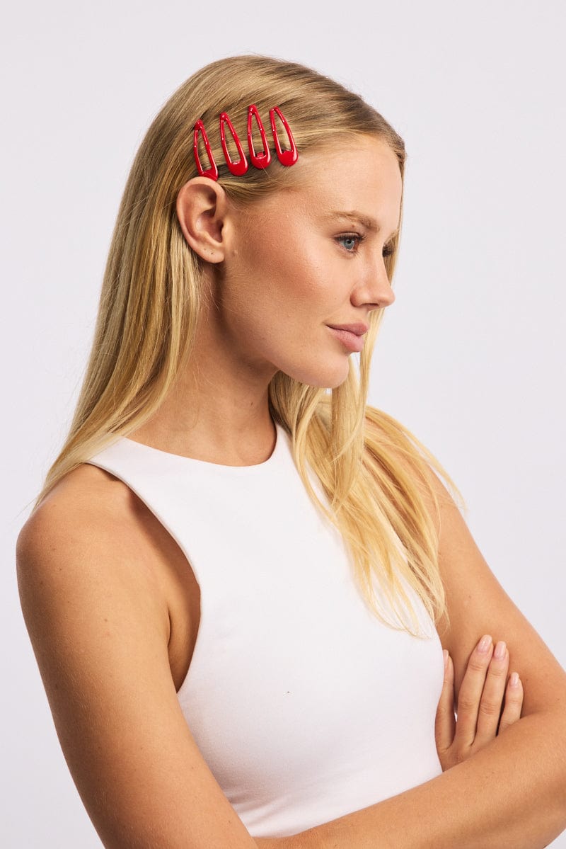 Red 4 Pack Hair Clips