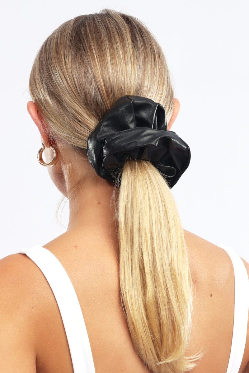 Black Oversized Pu Scrunchie