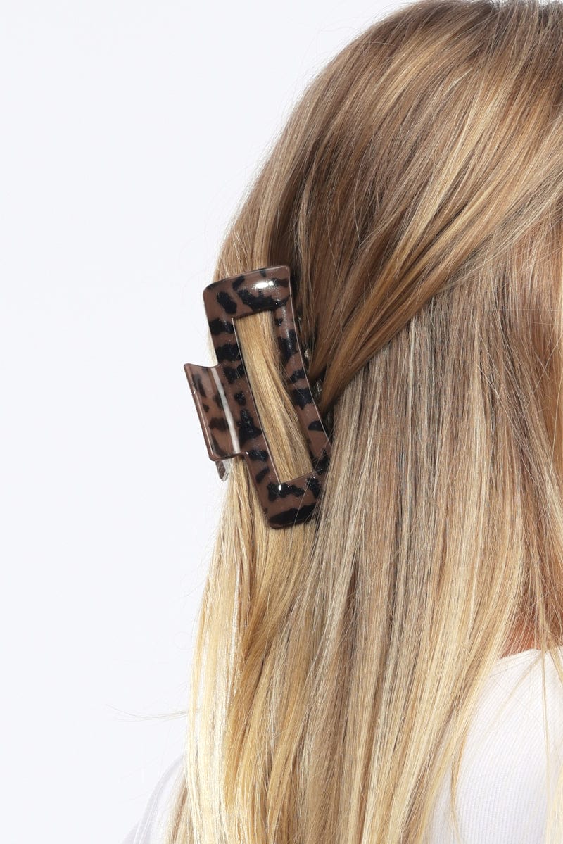 Brown Animal Print Large Rectangle Claw Clip