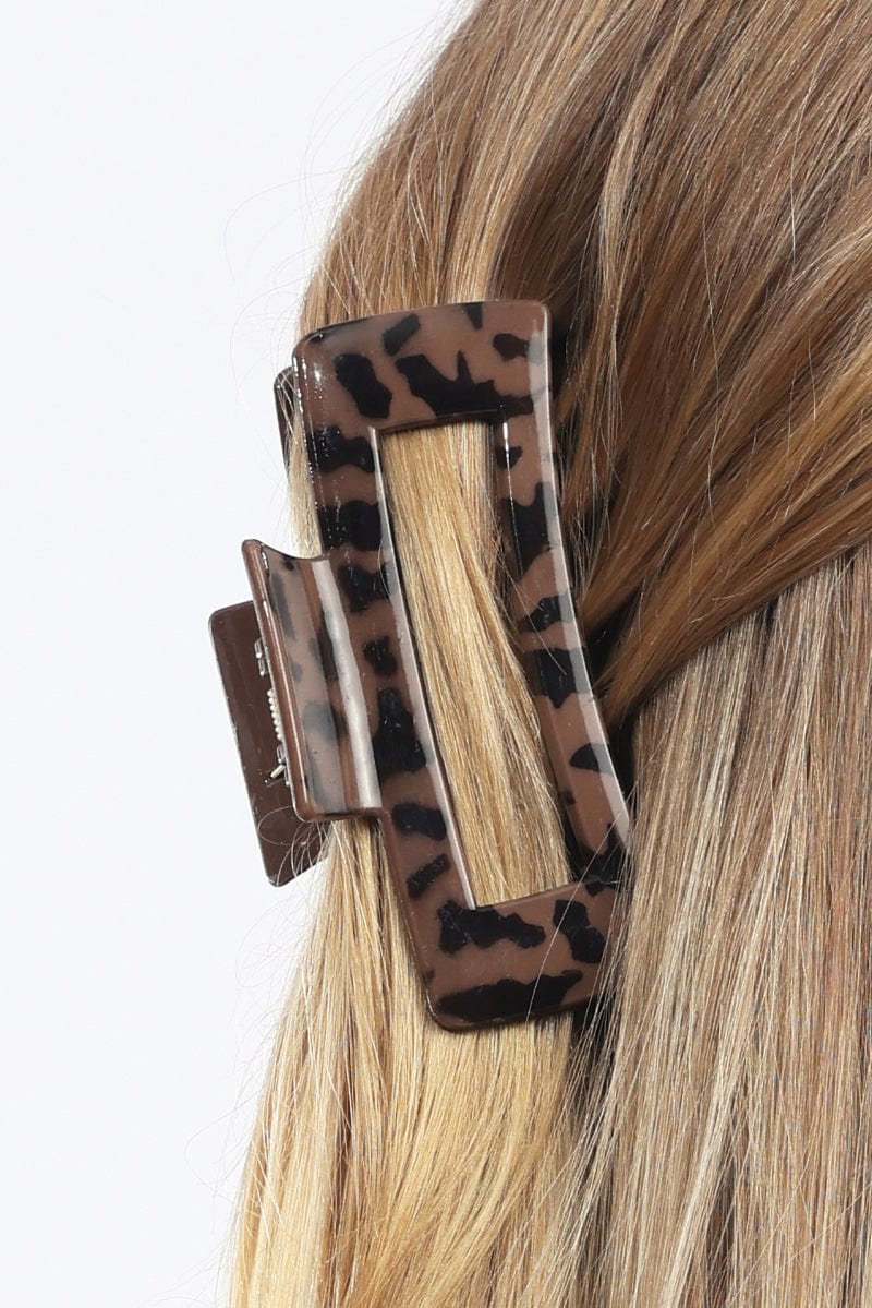 Brown Animal Print Large Rectangle Claw Clip