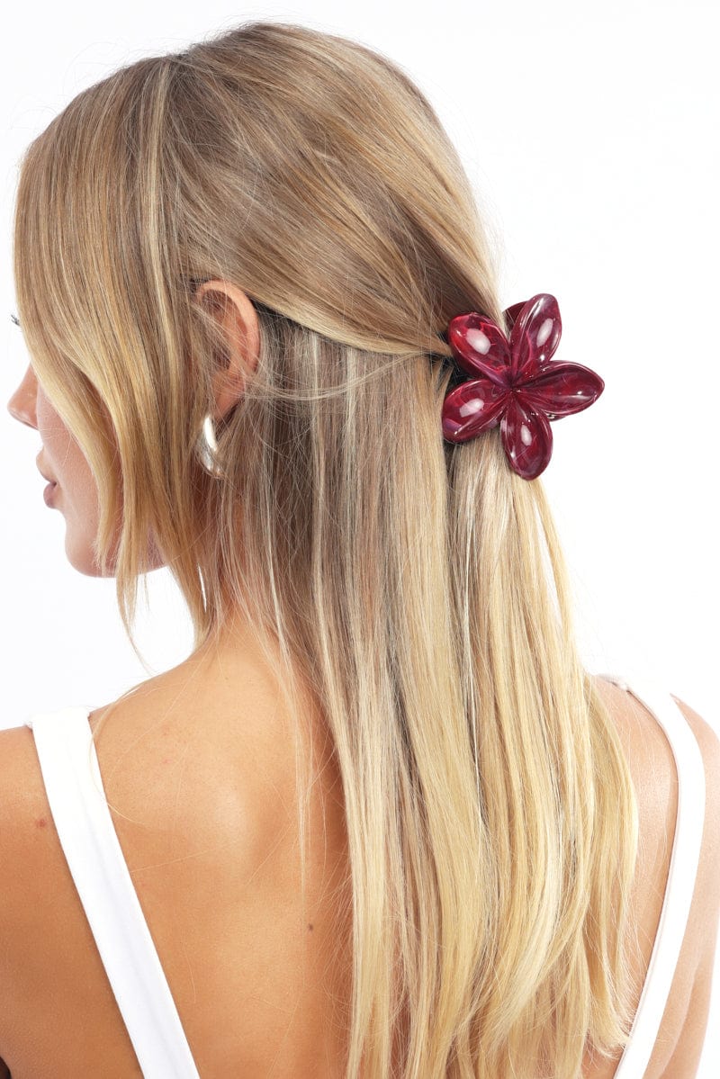 Red Flower Claw Clip