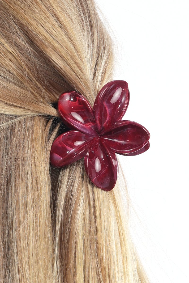 Red Flower Claw Clip