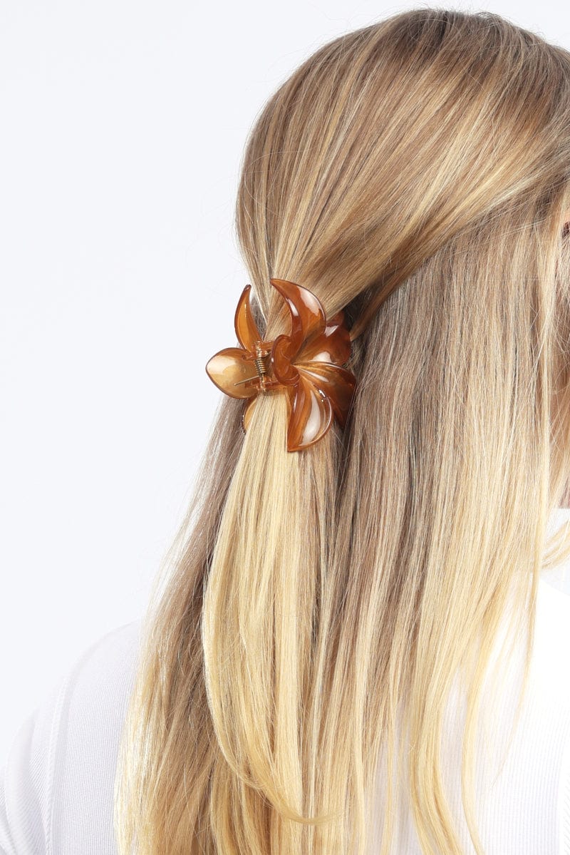 Brown Flower Claw Clip