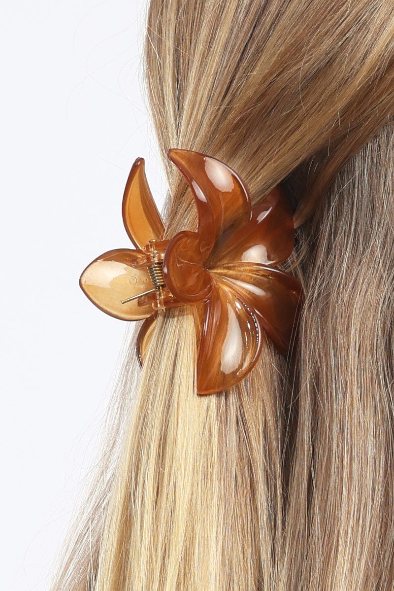 Brown Flower Claw Clip
