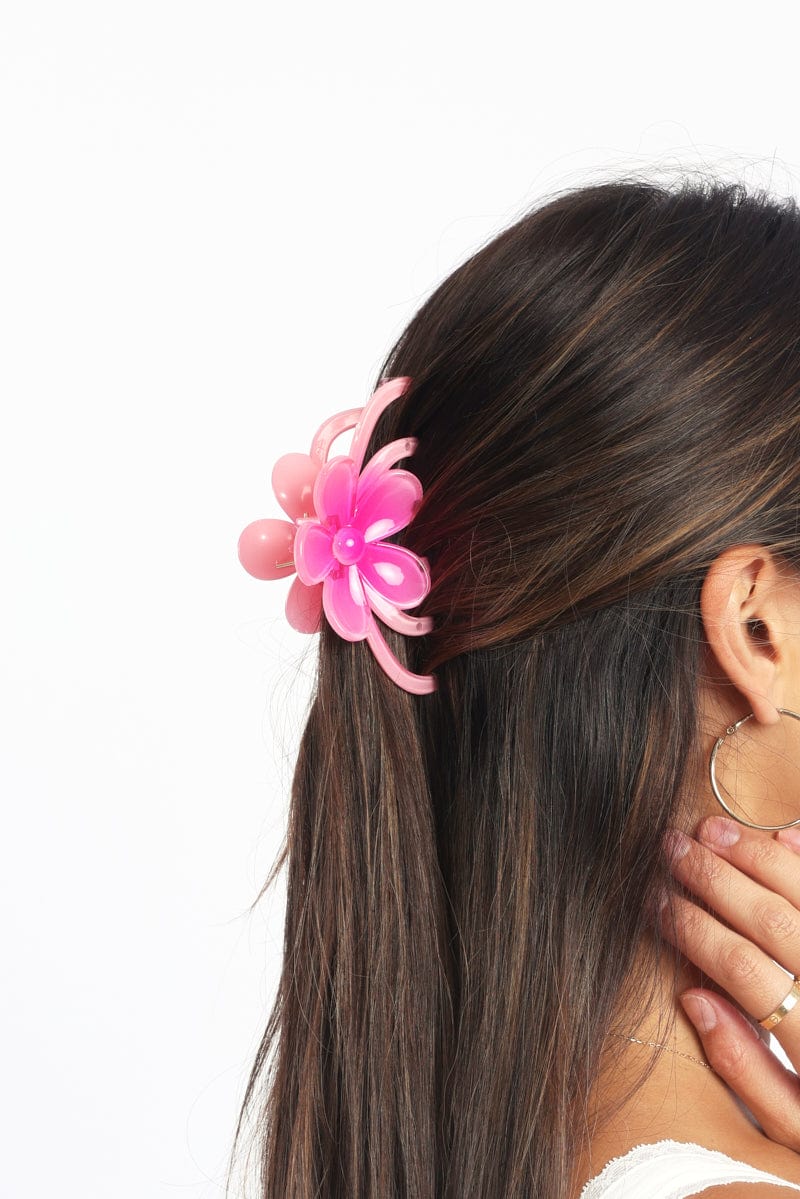 Pink Flower Hair Claw Clip