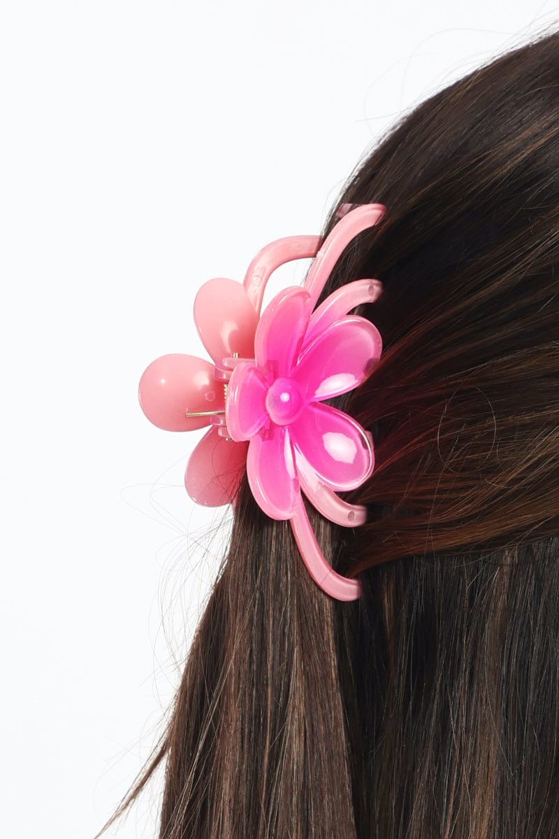 Pink Flower Hair Claw Clip