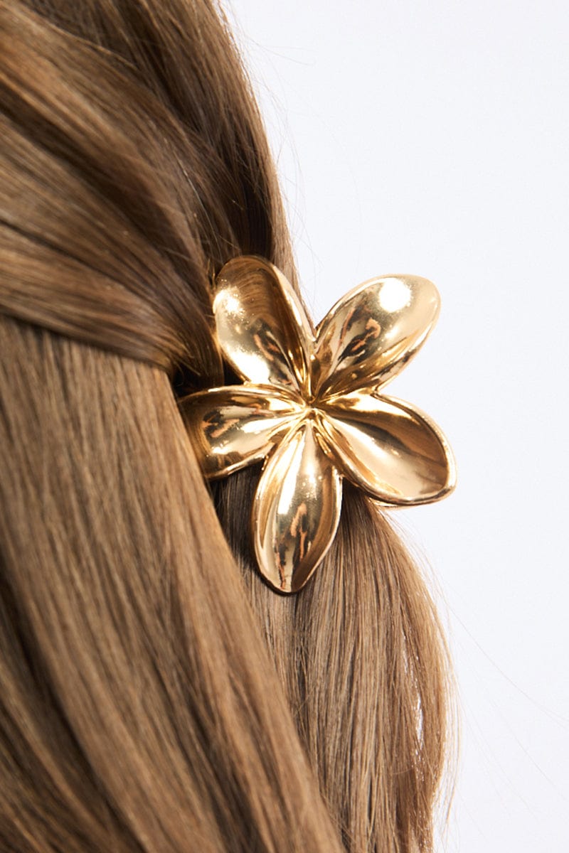 Gold Hibiscus Flower Claw Clip