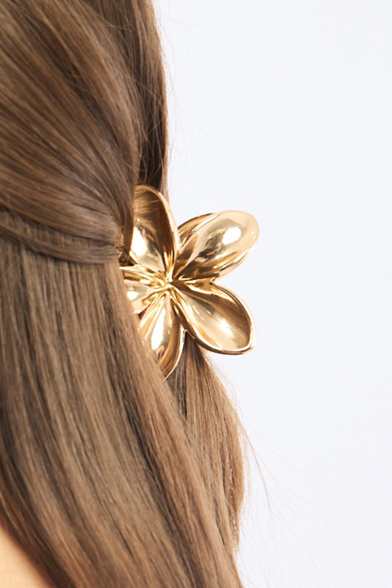 Gold Hibiscus Flower Claw Clip