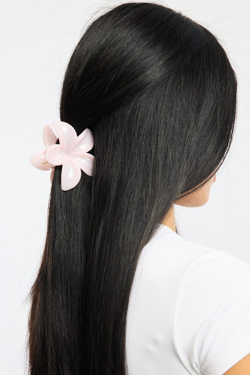 Pink Marbled Flower Claw Clip