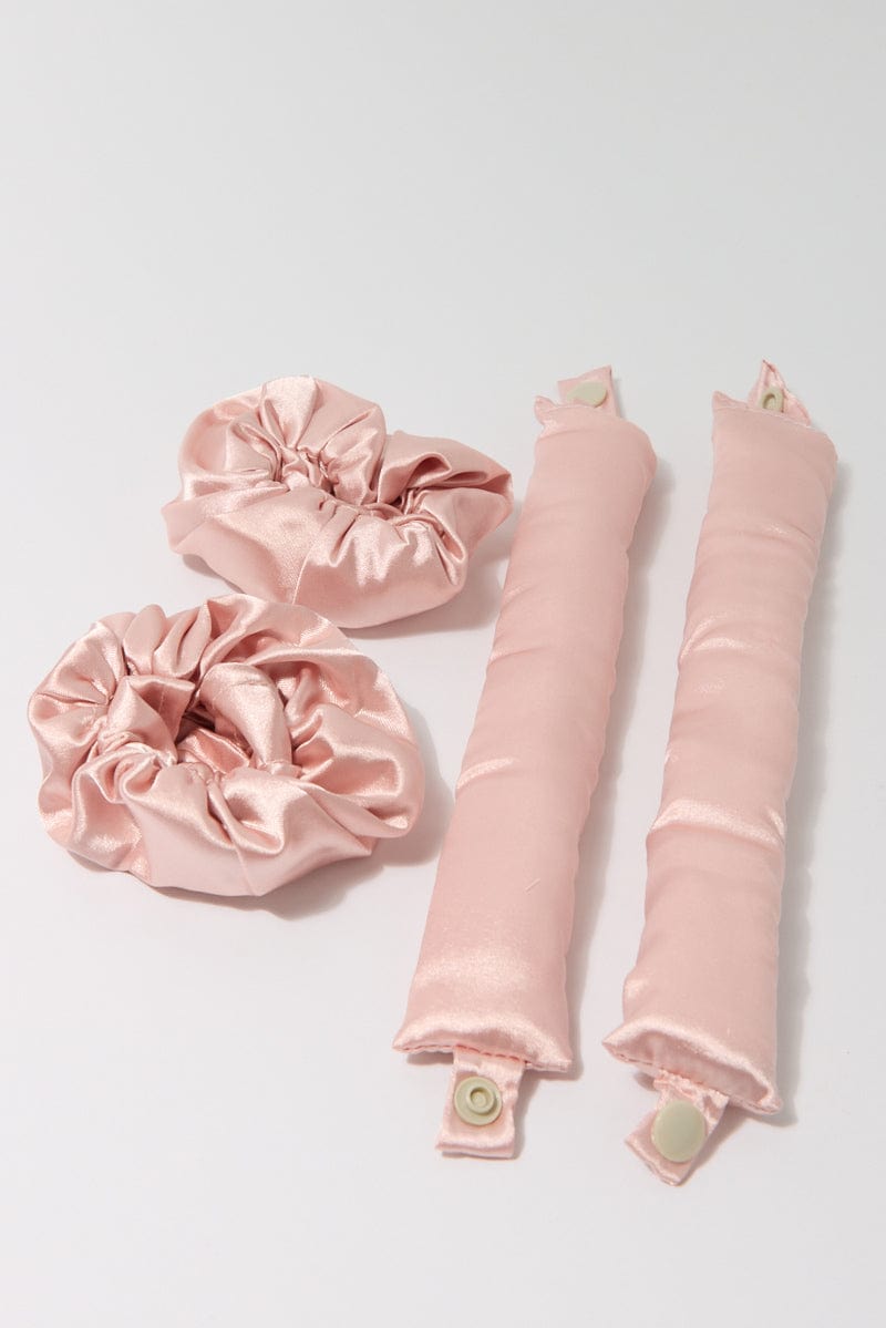 Pink 2 Pack Heatless Hair Curler Set