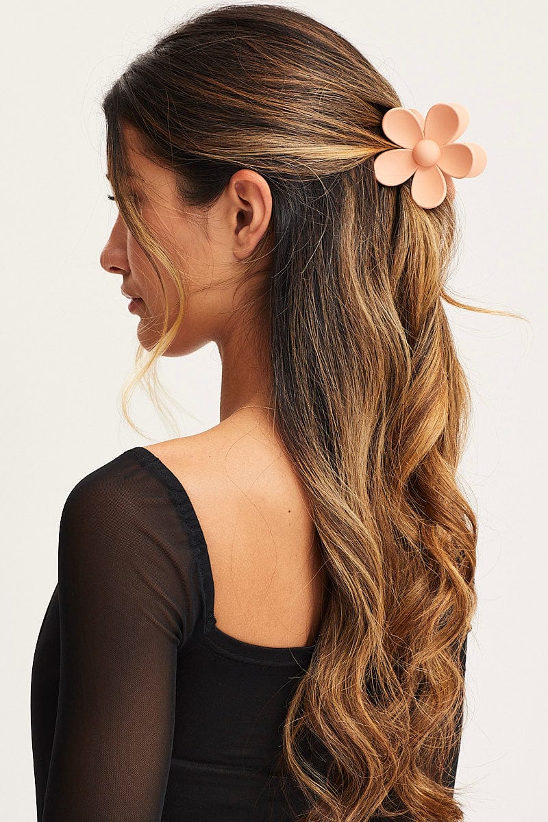 Orange Matt Flower Design Hair Claw