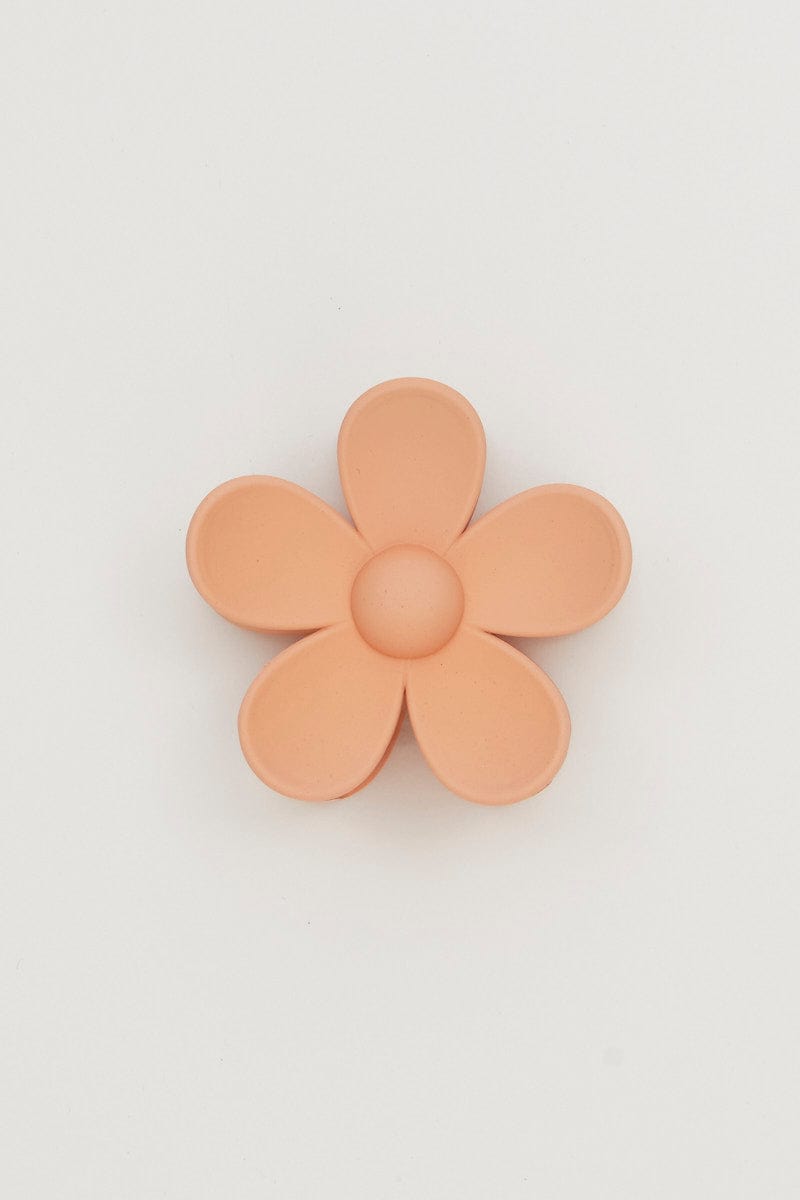Orange Matt Flower Design Hair Claw