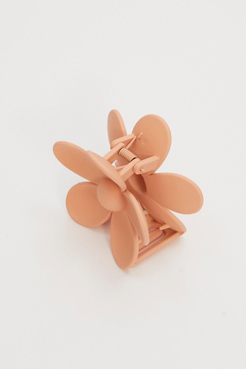 Orange Matt Flower Design Hair Claw
